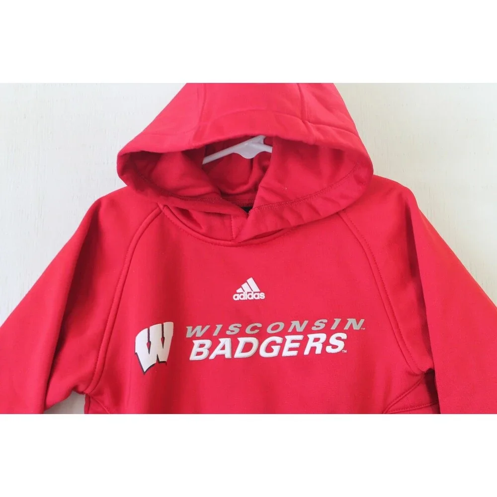 Adidas Wisconsin Badgers Hoodie Boys Medium 5/6 Red White Pullover